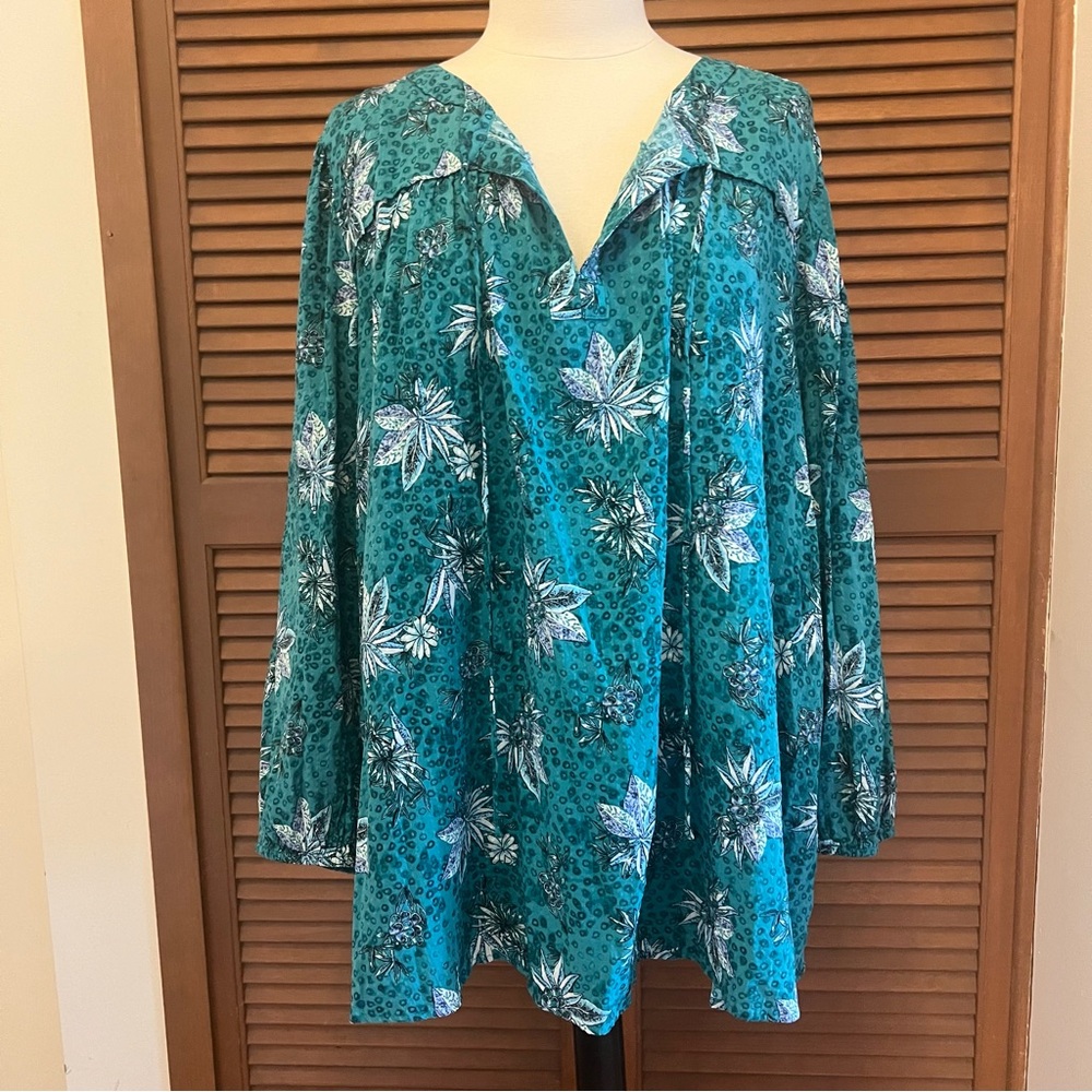 Lane Bryant Teal Floral Blouse 26 plus size NWT